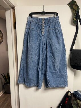 We The Free Light Blue Button-Front Denim Culottes
